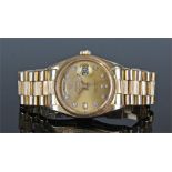 Rolex Oyster Perpetual date just gentleman's 18 carat gold diamond set wristwatch, ref 18000