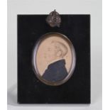 19th Century English school side profile of a gentleman, watercolour, 5cm x 6cm excluding frame
