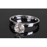 14 carat white gold diamond solitaire ring, the diamond at approximately 1.10 carats, four claw