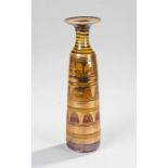 Pottery copper metallic glaze vase, impressed M mark, the slender vase with flared lip, 20cm high