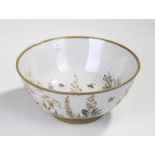 19th Century Chinese canton bowl, decorated with flowers and insects with a crackly glaze, 26cm