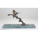 Irene Rochard (French 1906-1984) bronze of a robin on a branch with berries, signed to the base I