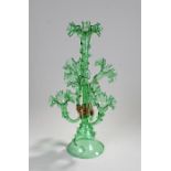 Very large and impressive Victorian epergne, the green glass twisted flutes connecting to a gilt