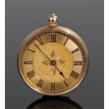 14 carat gold openface pocket watch, the gilt dial with Roman hours, engine turned case back, 37mm