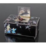 Fine early 20th Century, Swiss silver and enamelled singing bird box, the case with a Japanese scene