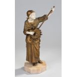 Dominique De Alonzo Austrian gilt bronze and ivory figure (circa 1920) of a woman playing a