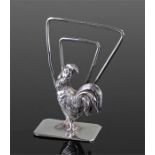 Continental white metal novelty menu holder, modelled as a standing cockerel, a pair of shaped