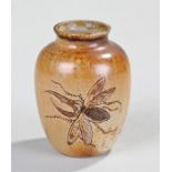 Exceedingly rare Martin Brothers Scarab beetle vase. The vase with two flying scarabs incised to the