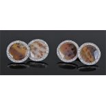 Fine pair of Cartier moss agate and diamond cufflinks, the moss agate discs surrounded with