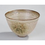 Bernard Forrester (1908-1990) high sided bowl, in cream glaze with traces of blue, signed F to the