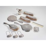 Mixed silver, to include a silver vanity set consisting of three brushes two mirrors, a comb,