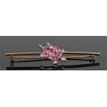 Edwardian ruby and diamond set turtle brooch, the turtle set with three rows of rubies, diamonds