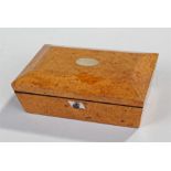 Victorian maple jewellery box, the rectangular hinged lid with mother of pearl inlaid plaque,