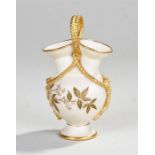 Royal Worcester porcelain vase, decorated with gilt ropes above a dual vase and gilt heightened