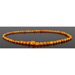 Fine Butterscotch amber bead necklace formed of graduated ovoid beads. The largest bead