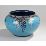 Impressive and large Chinese cloisonné bowl, decorated with polychrome colours, blue ground with
