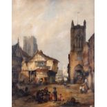 Attributed to Richard Parkes Bonington (1802-1828) bust street scene, unsigned watercolour, 50cm x