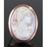 9 carat gold mounted cameo carved with a classical figure on a gold mount, 55mm high