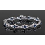 18 carat white gold diamond and sapphire bracelet, each link with a central sapphire and diamond