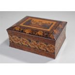 Victorian Tunbridge ware box, the lid with the image of Eastnor Castle, flower head boarder, bands