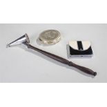 Silver Kigu compact, together with a silver plated snuffer and a Ronson cigarette case (3)