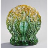 Ault Pottery green glazed Peacock Vase after a design by a Christopher Dresser, with holes in the