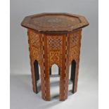 19th Century Syrian Damascus table, the mother of pearl inlaid octagonal top with Arabic script,