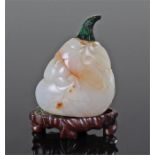 Chinese jade snuff bottle 18th/19th Century, carved in the form of an egg plant, with a malachite