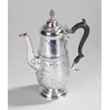 Victorian Silver Coffee pot London 1895, maker Charles Stuart Harris, scrolled wooden handle, leaf