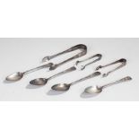 Silver flatware, to include three sugar tongs, four spoons