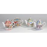 Four Sadler Staffordshire novelty teapots including; David Copperfield, Oliver Twist, Pickwick