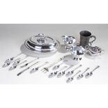 Mixed plated silver, to include an entree dish, jugs, flatware, (qty)
