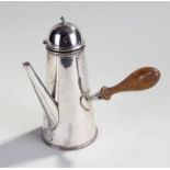 Early 20th Century silver plated chocolate pot, with domed hinged lid above a circular body and long