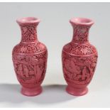 Pair Chinese vases, deeply carved with Chinese scenes and scrolls, (2)