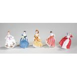 Five Royal Doulton lady figures including; Sandra (HN 2275), Fair Lady (HN 2835), Mary (HN 3903),