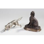 After Mene, bronzed model of a dog, together with a silver plated model of a dog, (2)