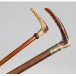 Two riding crops, with antler handles, (2)