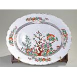 Large Victorian ironstone meat dish, decorted in polychrome with trees and blooming flowers, 53cm