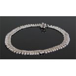 Indian white metal necklace, with chain link and leaf drops, 44cm long, 95 grams