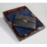 Victorian rosewood writing box, with brass strapping, together with a Victorian leather wallet