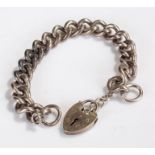 Silver padlock bracelet, with chain a padlock clasp, 56.6 grams