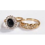 Two 9 carat gold rings, each set with stones, (2)