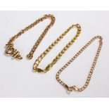 Three 9 carat gold chains, to include three bracelets, total weight 15.7 grams