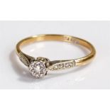 18 carat gold diamond set ring, with a single diamond to the head, ring size H