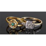 18 carat gold diamond set ring, with a panel set with diamonds, 2.3 grams, together with a 9 carat