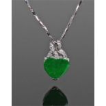 18 carat white gold jadeite and diamond set pendant necklace, the heart shaped jadeite stone at 0.61