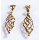 Pair of 9 carat gold earrings, of open wrythen form, 4cm drop,