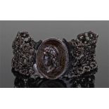 Rare 19th Century Berlin iron bracelet, circa 1810, the cameo clasp with a row of looped links to