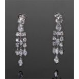 Pair of diamond set drop earrings, each earring set with fourteen round and marquise cut diamonds,