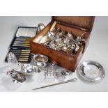 Mixed silver plated wares, to include flatware, toast rack, cased knife sets, coal scuttle, sauce